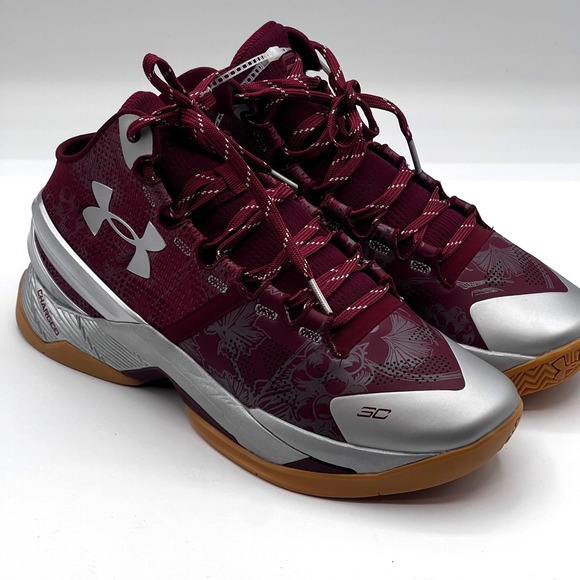 Under Armour Curry 2 Retro UA Domaine‎ Red Silver Gum Basketball Shoes 7.5M 9W